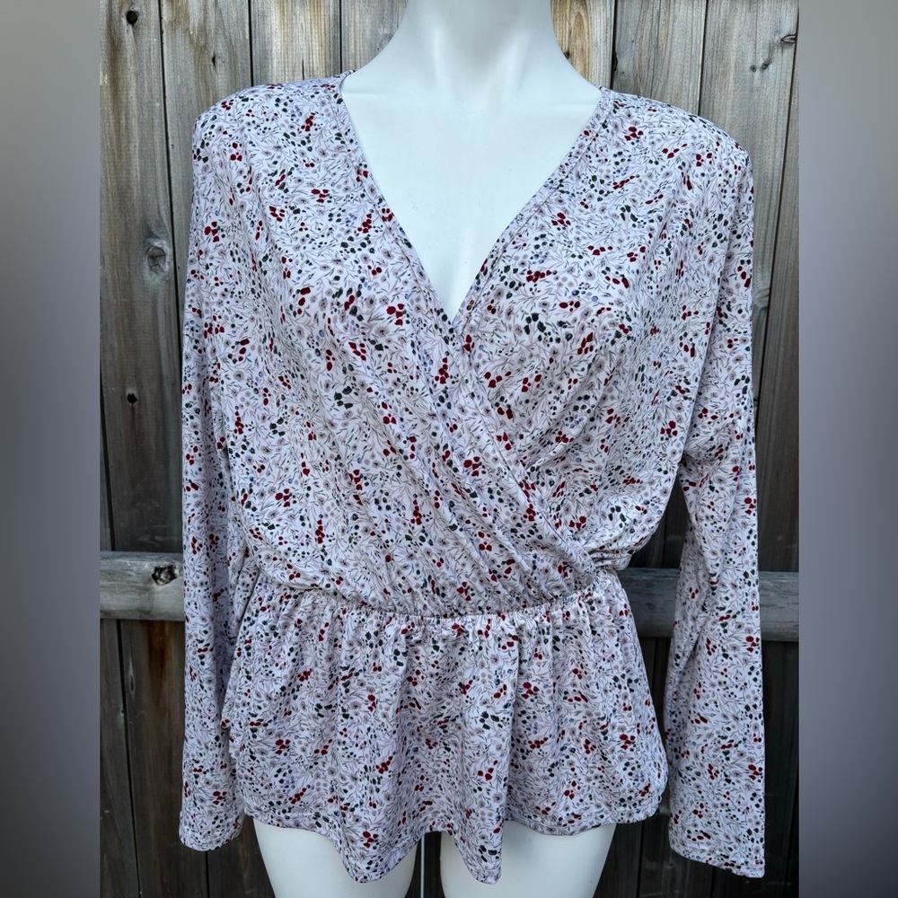 White Birch Floral Long Sleeve Blouse with Cinched Waist